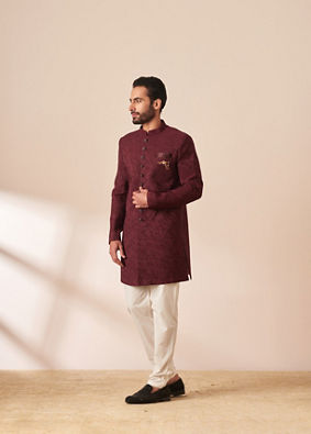 Maroon Achkan Indo Western image number 2
